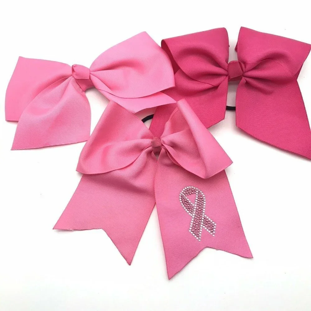 Lot Of 3 Pink Bows In Great Shape 1 W/ Cancer